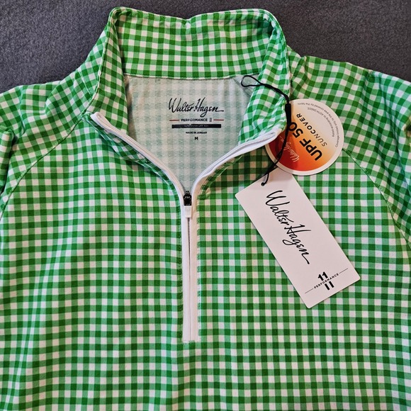 Walter Hagen Tops - Walter Hagen Womens Performance Gingham Quarter Zip Pullover Green Medium UPF 50